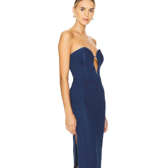 NWT Bardot Eleni Denim Strapless Plunge Midi Dress Size US 12 $179 - Picture 3 of 15